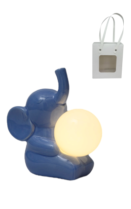 Bomboniera Battesimo Elefantino Lampada Led Porcellana Azzurro Con Bag
