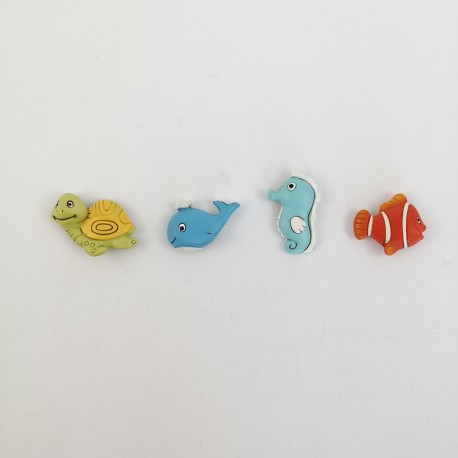 Animaletti in Resina Colorata Tema Marino Con Magnete 4 Ass.