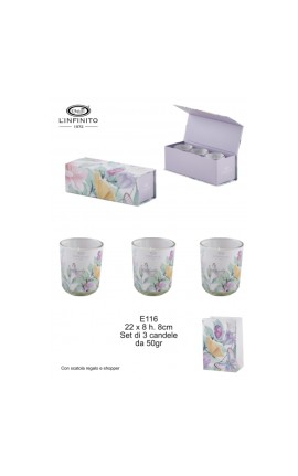 Bomboniera Matrimonio Compleanno Set 3 Candele Profumate Decoro Floreale Acquarel Con Box