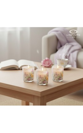 Bomboniera Matrimonio Compleanno Set 3 Candele Profumate Decoro Floreale Acquarel Con Box