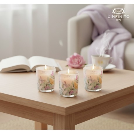 Bomboniera Matrimonio Compleanno Set 3 Candele Profumate Decoro Floreale Acquarel Con Box