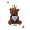 Bomboniera Battesimo Compleanno Orsetto Teddy Brown Con Cuore Celeste e Corona Oro Con Box