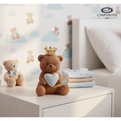 Bomboniera Battesimo Compleanno Orsetto Teddy Brown Con Cuore Celeste e Corona Oro Con Box