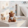 Bomboniera Battesimo Compleanno Orsetto Teddy Brown Con Cuore Celeste e Corona Oro Con Box