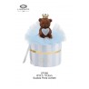 Bomboniera Battesimo Compleanno Scatola Portaconfetti Tonda Con Orsetto Teddy Brown Con Cuore Celeste e Corona Oro Con Box