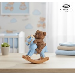 Bomboniera Battesimo Compleanno Scatola Portaconfetti Tonda Con Orsetto Teddy Brown Con Cuore Celeste e Corona Oro Con Box