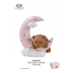 Bomboniera Battesimo Compleanno Teddy Orsetto Su Luna Rosa Con Box