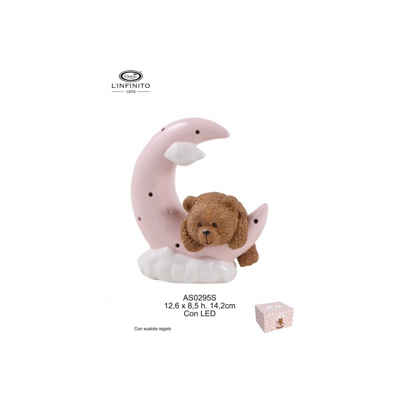 Bomboniera Battesimo Compleanno Teddy Orsetto Su Luna Rosa Con Box