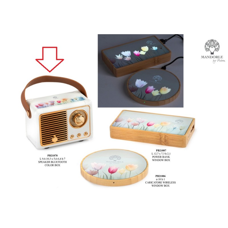 Bomboniera Matrimonio Comunione Compleanno Speaker Bluetooth Radio Retro Tulipani Con Box