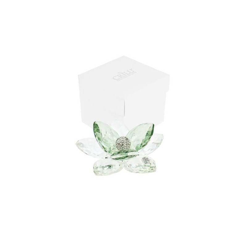 Bomboniera Matrimonio Comunione Compleanno Fiore Di Loto Verde Salvia Petali Swarosky Con Astuccio