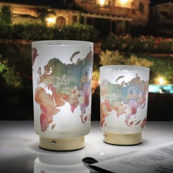 Bomboniera Matrimonio Comunione Lampada Vetro Planisfero Ricaricabile H.15,5 Cm Con Box Fantin