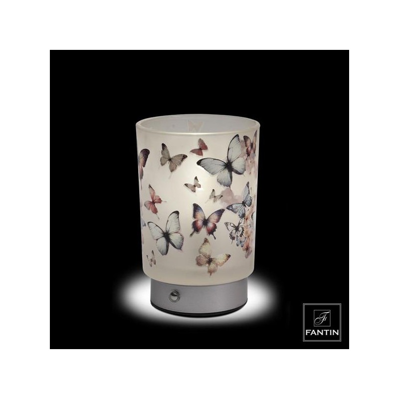 Bomboniera Matrimonio Comunione Lampada Vetro Farfalle in Volo Ricaricabile H.15,5 Cm Con Box Fantin