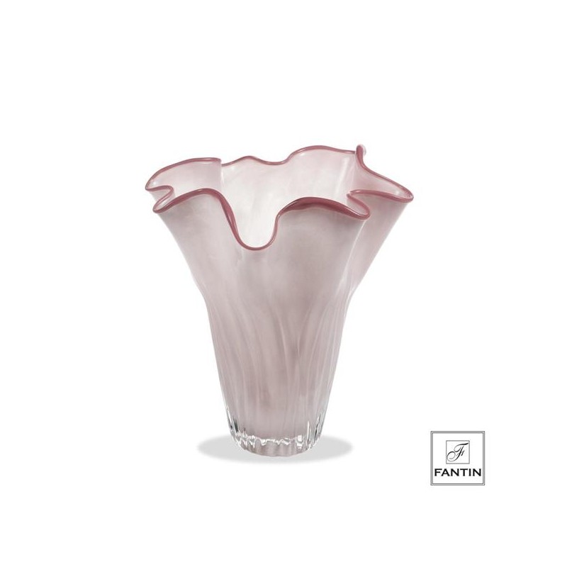 VASO VETRO FAZZOLETTO ROSA CM. Ø27XH30  FANTIN ARGENTI