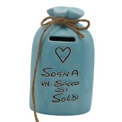 Bomboniera Battesimo Comunione Compleanno Salvadanaio Sacchetto Porcellana Celeste Con Box