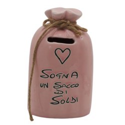Bomboniera Battesimo Comunione Compleanno Salvadanaio Sacchetto Porcellana Rosa Con Box
