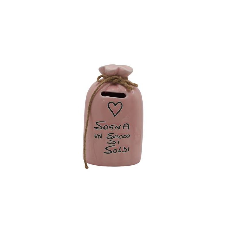 Bomboniera Battesimo Comunione Compleanno Salvadanaio Sacchetto Porcellana Rosa Con Box
