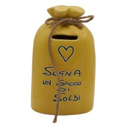 Bomboniera Battesimo Comunione Compleanno Salvadanaio Sacchetto Porcellana Giallo Con Box