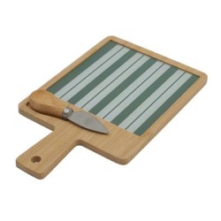Bomboniera Matrimonio Tagliere Sottopentola Con Coltellino Formaggio Bamboo e Ceramica Decorata