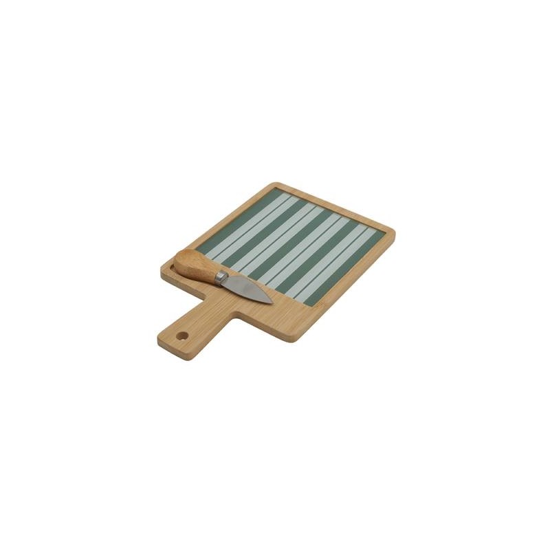 Bomboniera Matrimonio Tagliere Sottopentola Con Coltellino Formaggio Bamboo e Ceramica Decorata