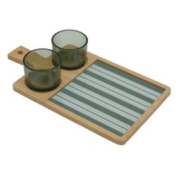Bomboniera Matrimonio Set 2 Bicchierini e Vassoio Bamboo e Ceramica Decorato