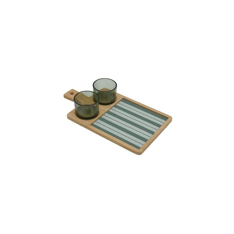 Bomboniera Matrimonio Set 2 Bicchierini e Vassoio Bamboo e Ceramica Decorato
