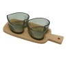 Bomboniera Matrimonio Set 2 Ciotoline Cuore Verde in Vetro e Vassoio Bamboo