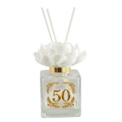 Bomboniera Matrimonio Profumatore Diffusore 100 ml 50° Anniversario Con Fiore Peonia 3D