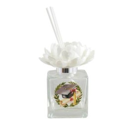 Bomboniera Laurea Profumatore Diffusore 100 ml Laurea Tocco Pergamena Con Fiore Peonia 3D