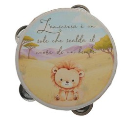 Bomboniera Battesimo Compleanno Tamburello Con Leoncino Leone 15 Cm