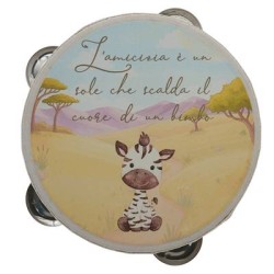 Bomboniera Battesimo Compleanno Tamburello Con Zebra 15 Cm