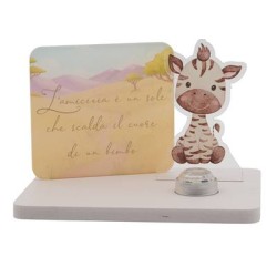 Bomboniera Battesimo Compleanno Zebra Con Base Led e Targhetta