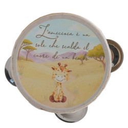 Bomboniera Battesimo Compleanno Tamburello Con Giraffa 10 Cm