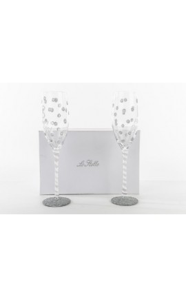Set 2 Flute Vetro Decorato Argento con Box