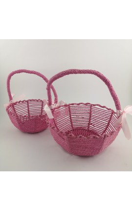 Set 2 Cestini Tondi In Ferro e Carta Fucsia