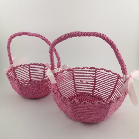 Set 2 Cestini Tondi In Ferro e Carta Fucsia