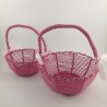 Set 2 Cestini Tondi In Ferro e Carta Fucsia