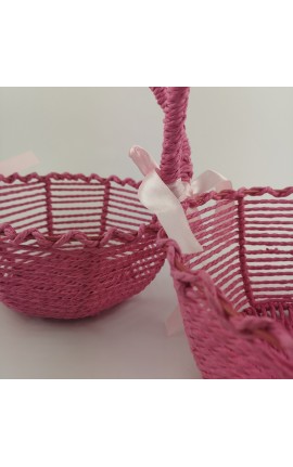 Set 2 Cestini Tondi In Ferro e Carta Fucsia