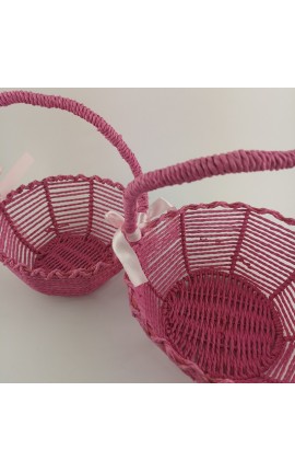 Set 2 Cestini Tondi In Ferro e Carta Fucsia