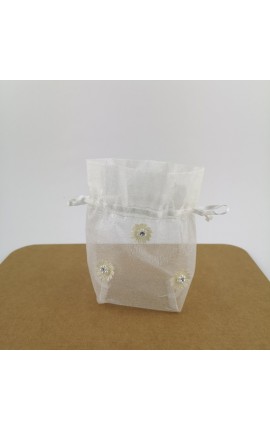 Sacchetto Portaconfetti in Tulle Bianco con Fiorelloni