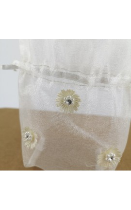 Sacchetto Portaconfetti in Tulle Bianco con Fiorelloni