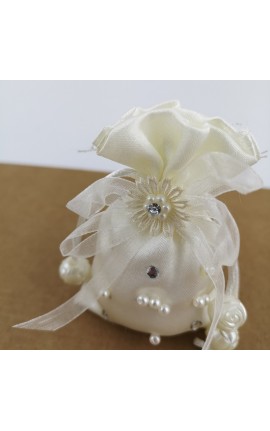 Sacchetto Portaconfetti in Raso Avorio con Dett. Fiore e Strass