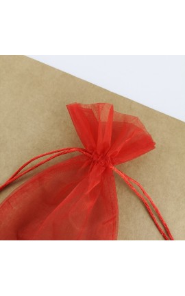 10 Sacchettini Portaconfetti in Organza Biano/Oro/Rosso
