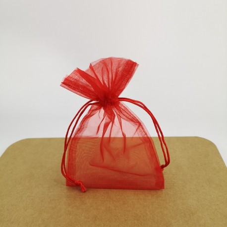 10 Sacchettini Portaconfetti in Organza Biano/Oro/Rosso