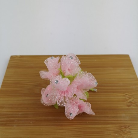 Mazzetto da 10 Rose in Organza Rosa con Strass Accessorio Decorativo