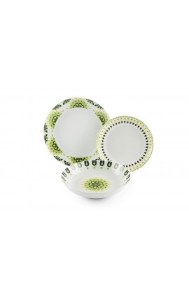 Excelsa Lhasa Natural Servizio Piatti da 18 Pezzi, Porcellana, Verde