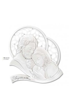 Icona Sacra Famiglia Augurio Bianca 35x30 cm