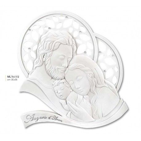 Icona Sacra Famiglia Augurio Bianca 35x30 cm