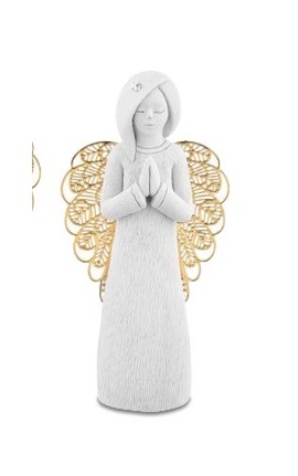 Angelo Preghiera Bianco Ali Dorate h.12 cm