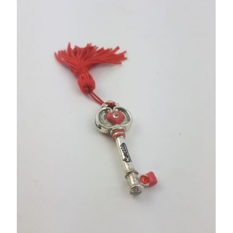Chiave Resina Smaltata Argento Con Strass e Nappina