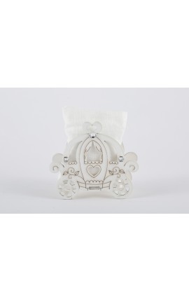 Carrozza Portaconfetti in Legno con Strass e Sacchetto in Cotone 12 PEZZI